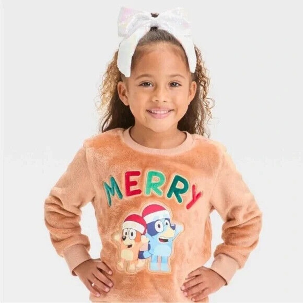 Toddler Bluey Christmas "Merry" Cozy Woobie Pullover - Brown 18 Months NEW